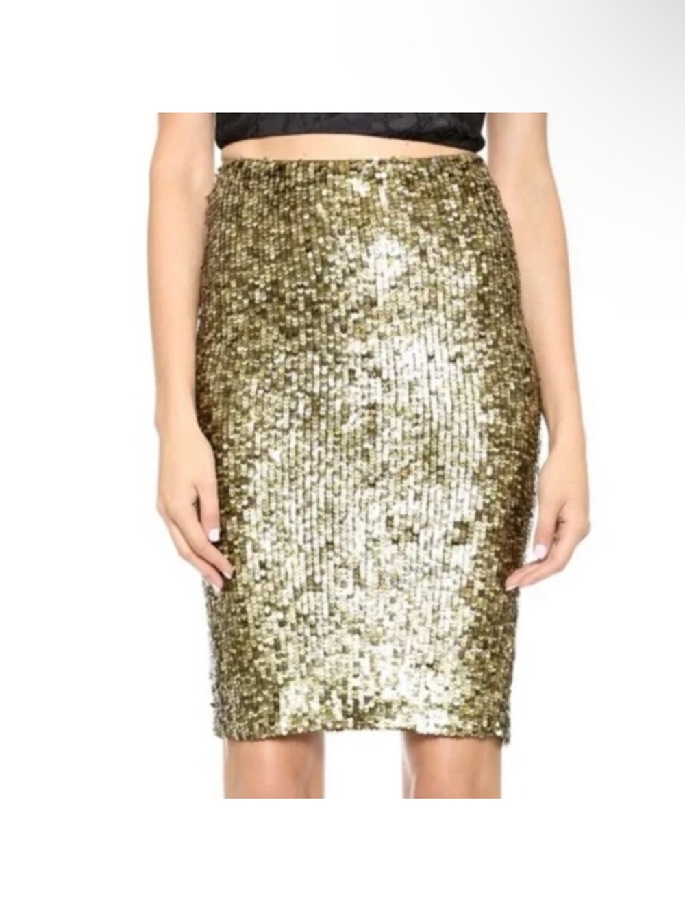 Alice + Olivia Gold Sequin Midi Pencil Skirt